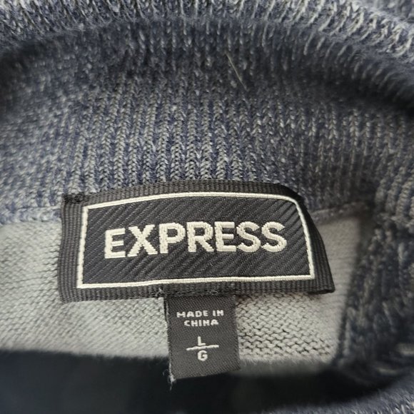 Express Men's Navy Pullover Button Ribbed Sleeve Sweater Size Large Preppy Fall - Picture 4 of 9